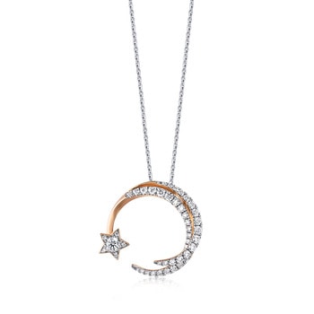 18K White & Red Gold Diamond Star Necklace