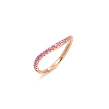 甜美粉紅色寶石 曲線造型18K玫瑰金戒指