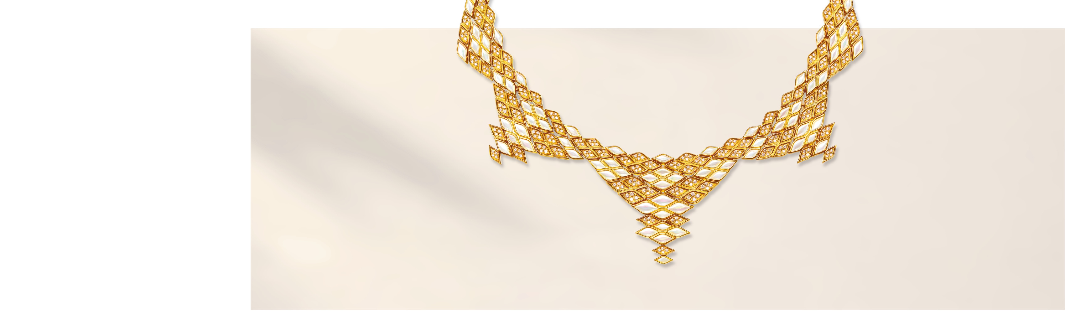 YuYu gold necklace with diamonds and mother-of-pearl