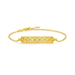 足金鑲嵌鑽石方勝紋手鍊