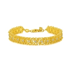 足金鑲嵌鑽石方勝紋手鍊