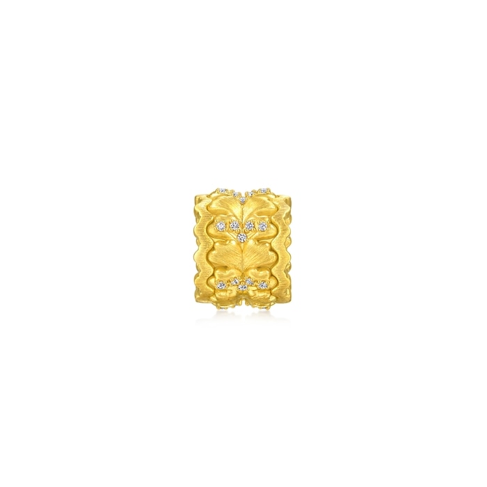 999 Gold Diamond Ginkgo Leaf Charm