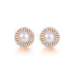 18K玫瑰金淡水珍珠耳環