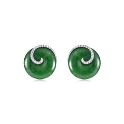 18K White Gold Natural Fei Cui Earrings