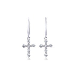 18K 白色黃金十字架鑽石耳環