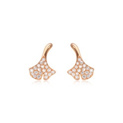 18K 紅色黃金銀杏鑽石耳環