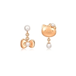 「Hello Kitty」18K 紅色黃金Akoya珍珠鴛鴦耳環