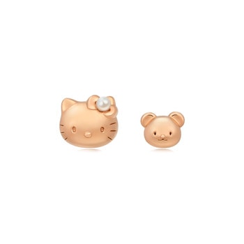 'Hello Kitty' 18K Red Gold Akoya Pearl Mismatched Earrings