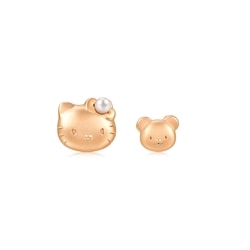 「Hello Kitty」18K 紅色黃金Akoya珍珠鴛鴦耳環