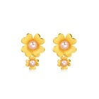 Floral' 999.9 Gold Pearl Earrings