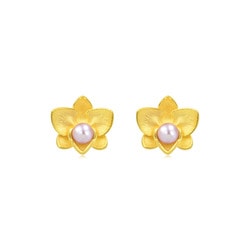 'Floral' 999.9 Gold Pearl Earrings