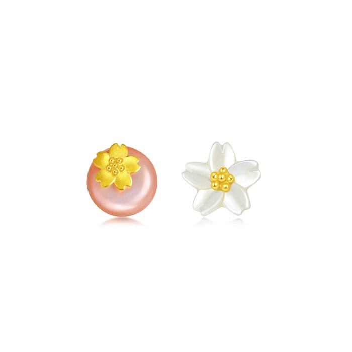 'Auspicious Collection' 999.9 Gold Cherry Blossom Earrings