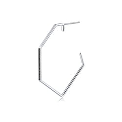'M'18K White & Black Gold Black Diamond Single Right Hoop Earring
