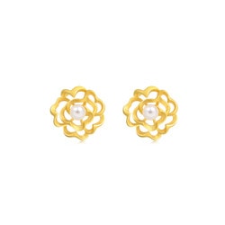  'Floral' 999.9 Gold Rose Earrings