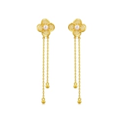 'Floral' 999.9 Gold Pearl Earrings