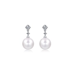 「Basic」18K白色黃金Akoya珍珠鑽石耳環