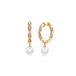 18K玫瑰金Akoya珍珠鑽石耳環
