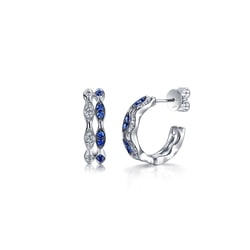 18K白黑分色黃金藍寶石耳環