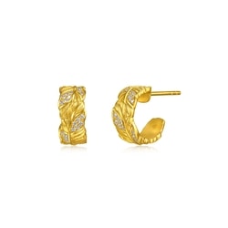 999 Gold Diamond Feather Earrings