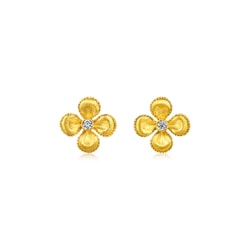 足金鑲嵌鑽石四葉草耳環