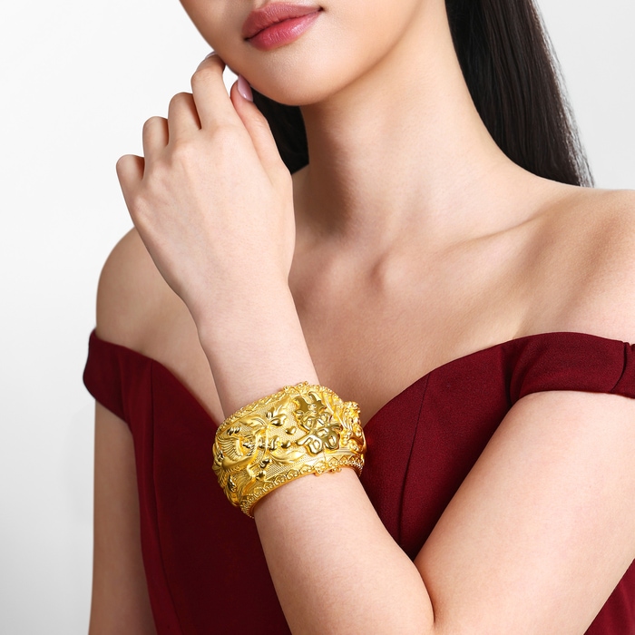 Chinese Wedding Collection - 'Dragon & Phoenix' 999.9 Gold Bangle