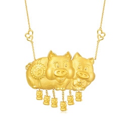 'Dragon & Phoenix'999.9 Gold Pig Necklace
