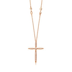 18K 紅色黃金十字架鑽石頸鍊