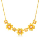 Floral' 999.9 Gold Pearl Four Leaf Clover Necklace