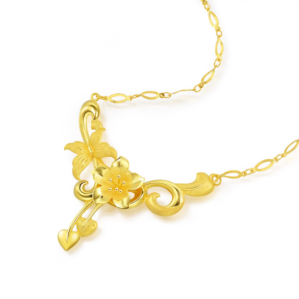 Floral' 999.9 Gold Necklace | Chow Sang 