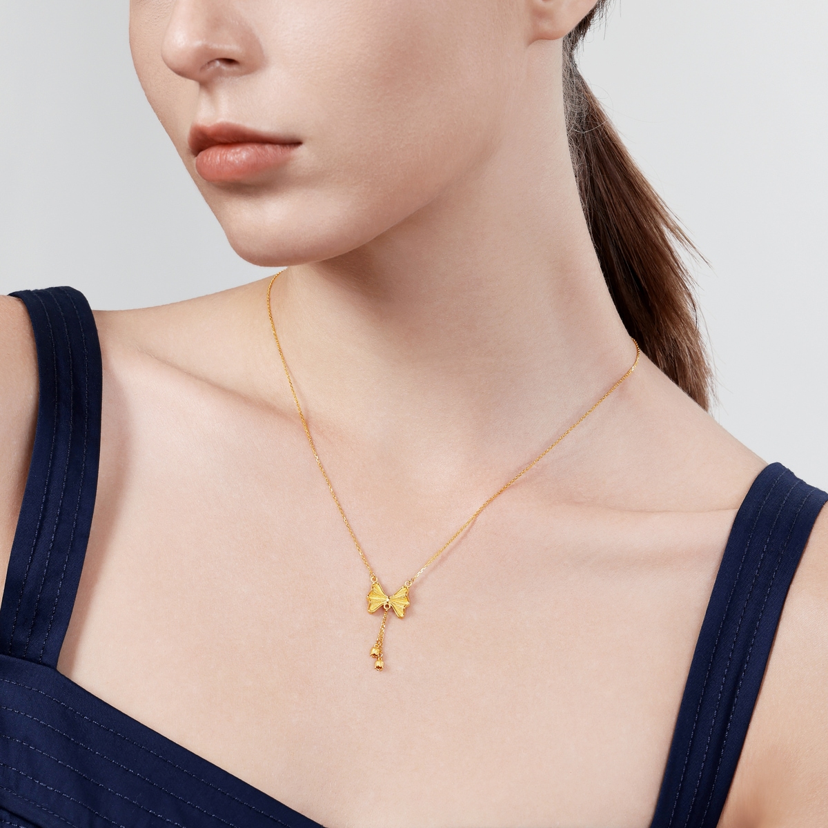 999.9 Gold Ribbon Bowtie Necklace | 95299N(47 cm/~0.164 tael