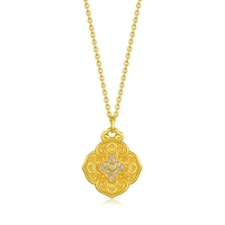 「文化小品」999.9黃金鑲嵌鑽石四合如意頸鍊