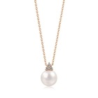 Basic' 18K Rose Gold Akoya Pearl Diamond Necklace