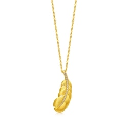 999 Gold Diamond Feather Necklace