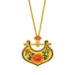 'The Oriental' 999.9 Gold Peony and Ruyi Lock Necklace