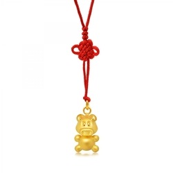 'New Born' 999 Gold Pig Bell Charm Pendant