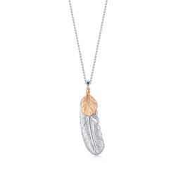 18K White & Red Gold Feather Pendant