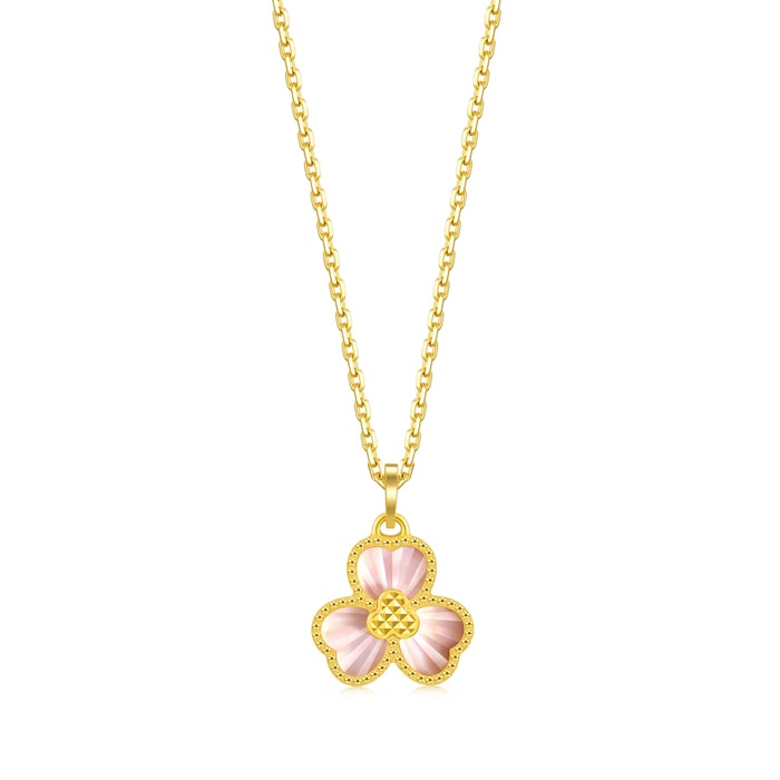 999 Gold Heart Cherry Blossom Pendant