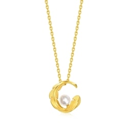 999.9 Gold Pearl Feather Pendant