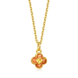 999 Gold Four-Leaf Clover and Auspicious Knot Pendant