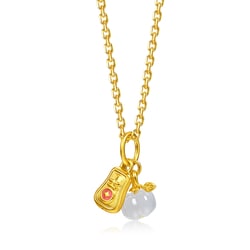999 Gold Ruyi White Jade Pumpkin Pendant