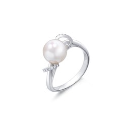 18K白色黃金Akoya珍珠戒指
