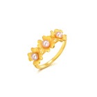 Floral' 999.9 Gold Pearl Four Leaf Clover Ring