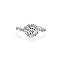 「粉紅點綴」18K黃金及900鉑金鑽石戒指