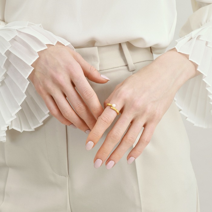 'Blossom' 999 Gold Pearl Bamboo Ring