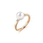 Basic' 18K Rose Gold Akoya Pearl Diamond Ring