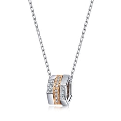 'M' 18K White & Red Gold Diamond Necklace