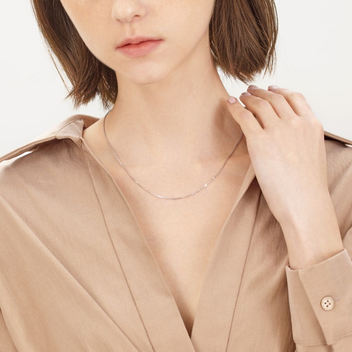 18K白色黄金 頸鍊 | 周生生珠寶 | 機織素鍊 | 04800N - 4