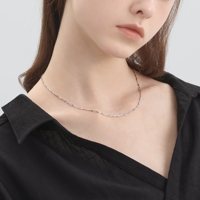 18K白色黄金 頸鍊 | 周生生珠寶 | 機織素鍊 | 21423N - 4