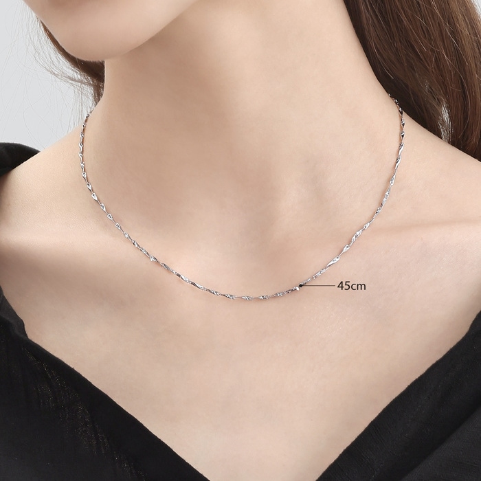 18K白色黄金 頸鍊 | 周生生珠寶 | 機織素鍊 | 21423N - 3